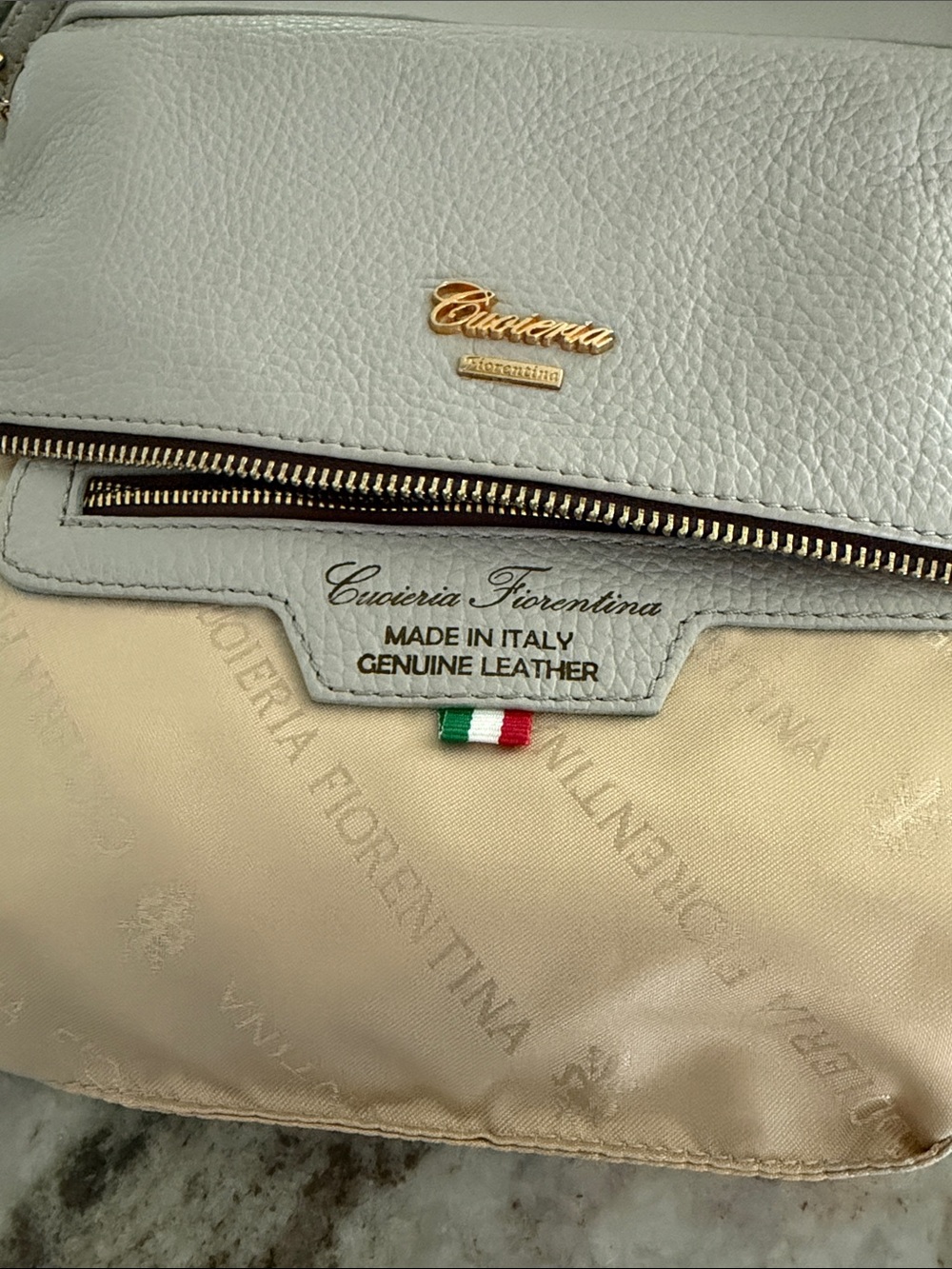 Pebbled Leather Crossbody Bag in Light Gray - Picture 7 of 8